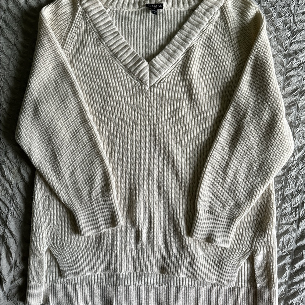 Express Cream V-Neck Sweater for Women